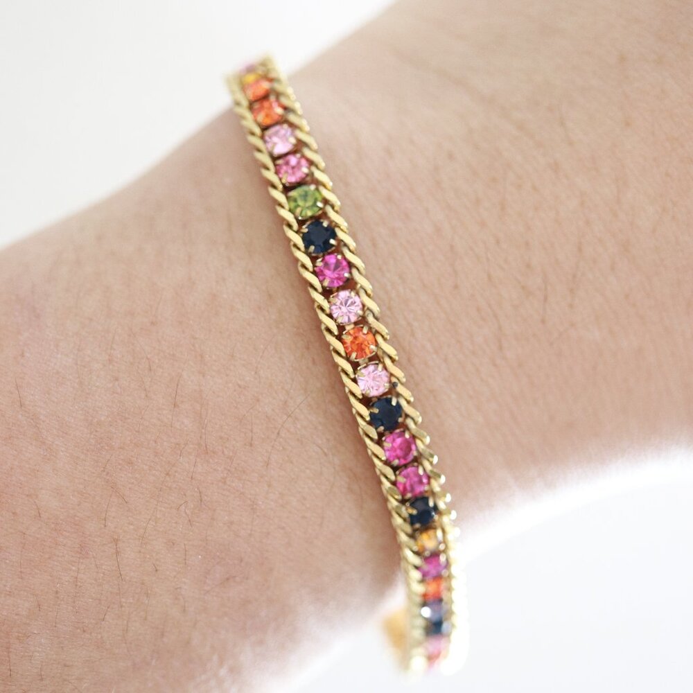 Multi Color CZ Cuban Chain Tennis Bracelet Stainless Steel
